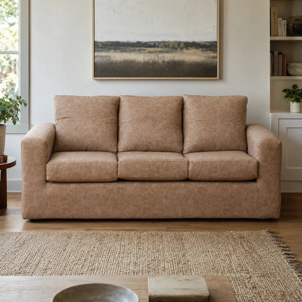 Sofá Emilia 3 Cuerpos - Cuero Sintético Auris Beige