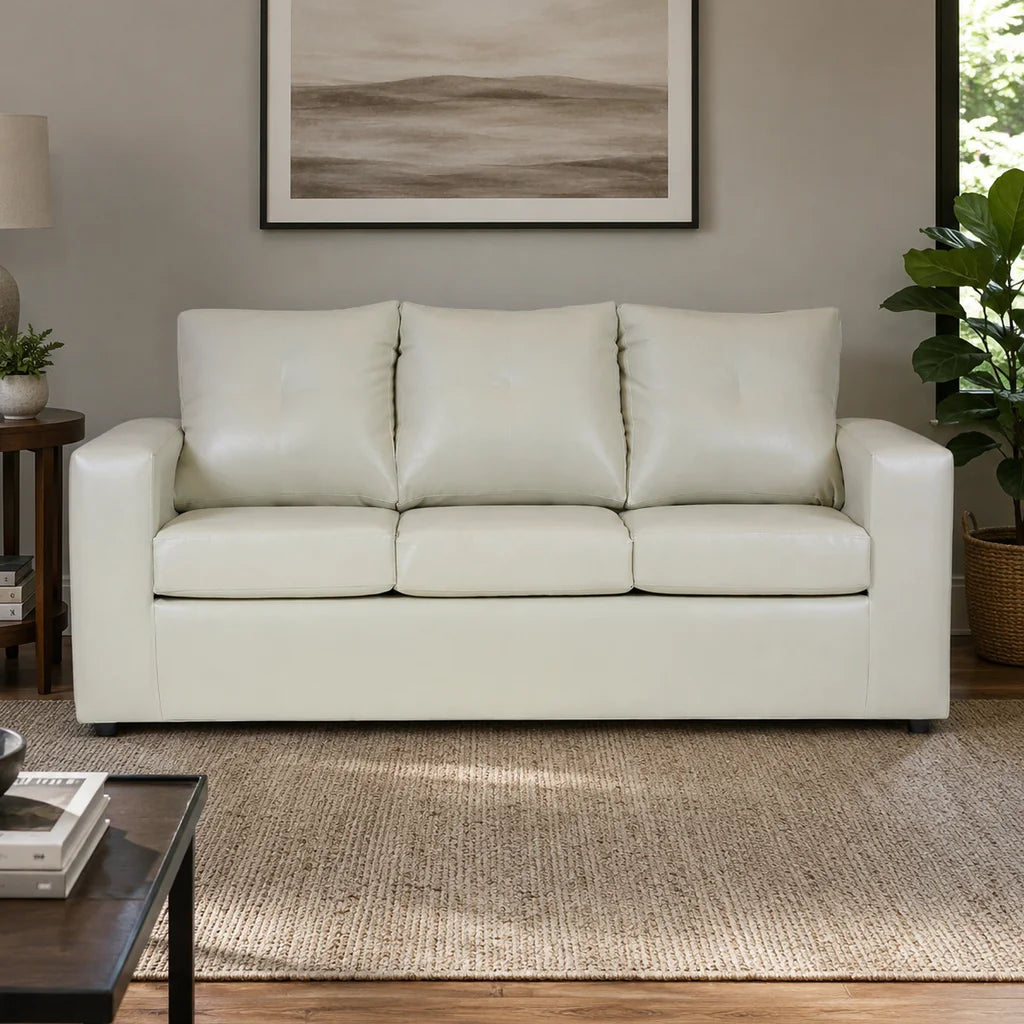 Sofá Emilia 3 Cuerpos - Cuero Sintético Pu Beige