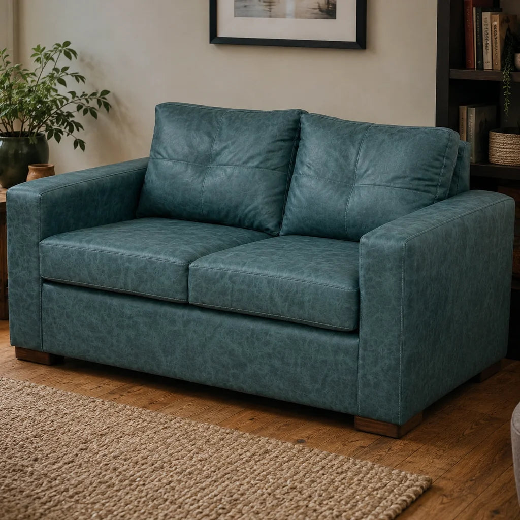 Sofá Franco 2 Cuerpos - Cuero Sintético Auris Azul Petróleo