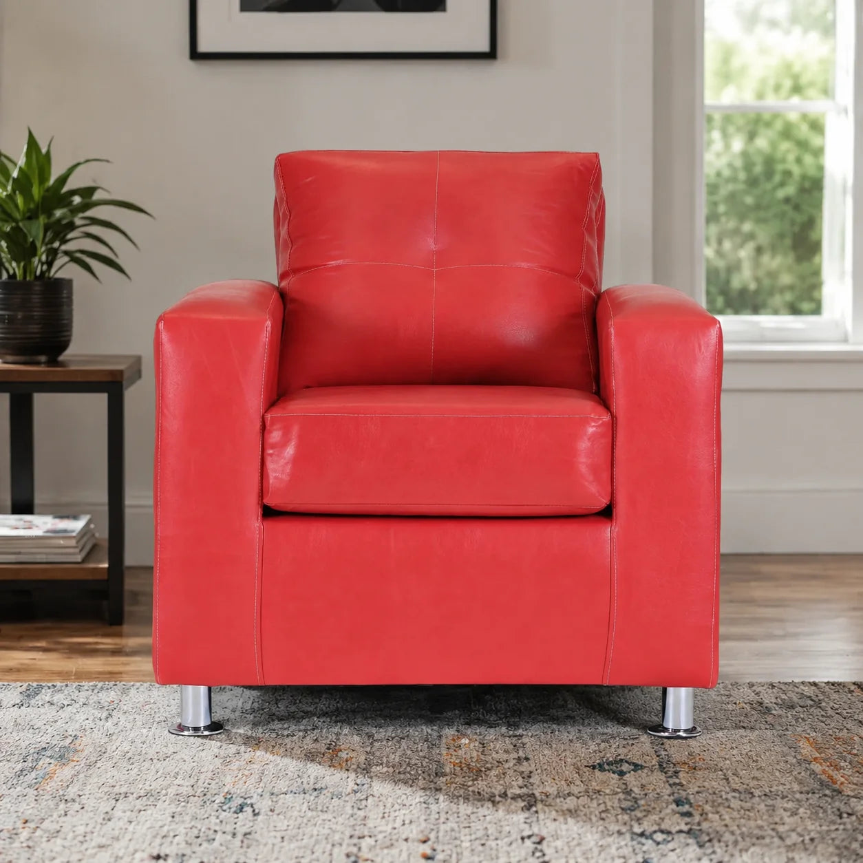 Sofá George 1 Cuerpo - Cuero Sintético Pu Rojo
