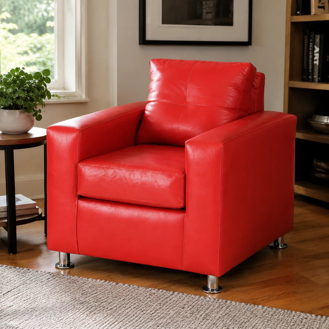 Sofá George 1 Cuerpo - Cuero Sintético Pu Rojo