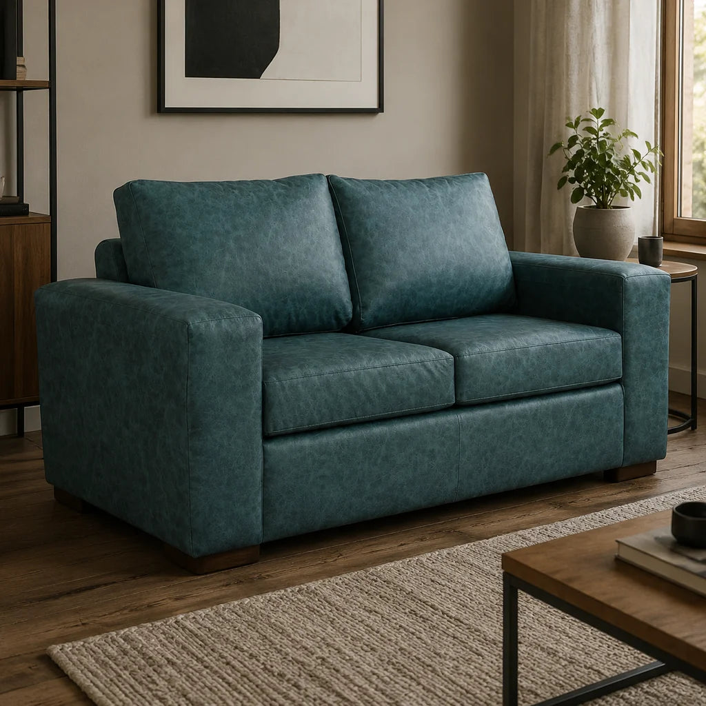 Sofá Infinity 2 Cuerpos - Cuero Sintético Auris Azul Petróleo