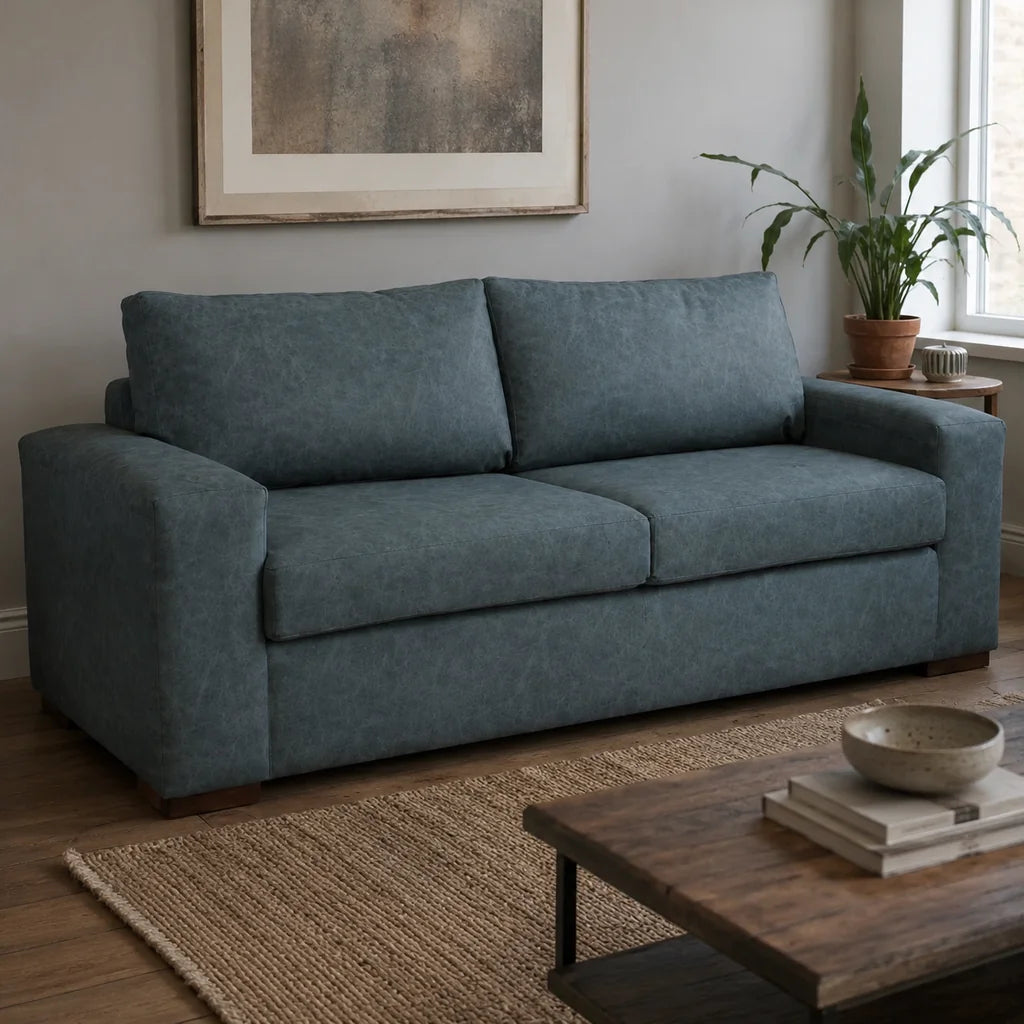 Sofá Infinity 3 Cuerpos - Cuero Sintético Auris Azul Petróleo