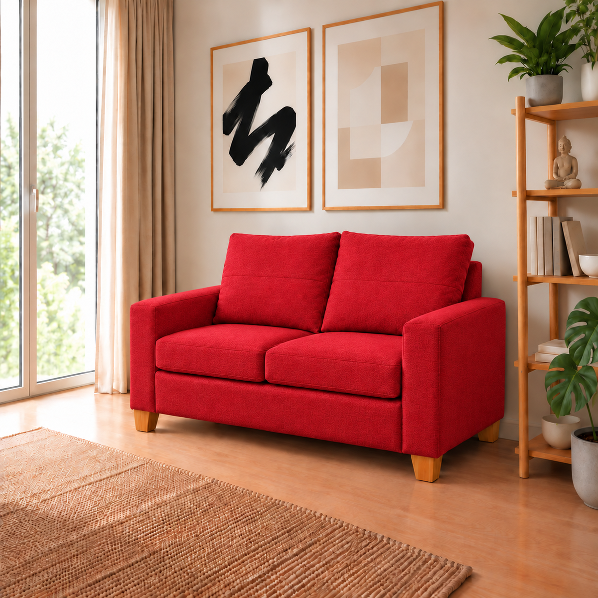 Sofá Magic 2 Cuerpos - Tela Lino Finesse Burdeo ambientado en living, vista en perspectiva