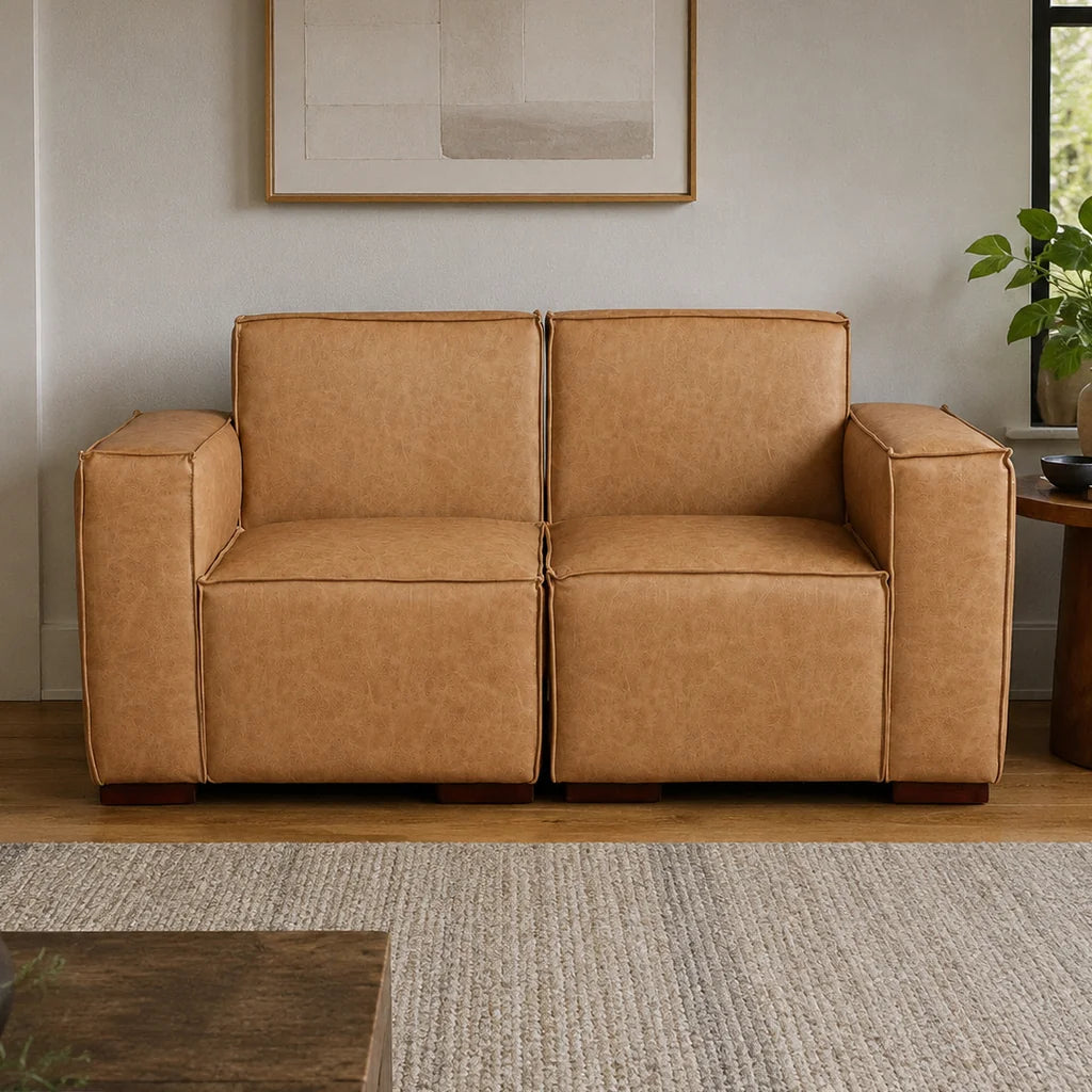 Sofá Modular 2 Cuerpos - Cuero Reconstituido Beige
