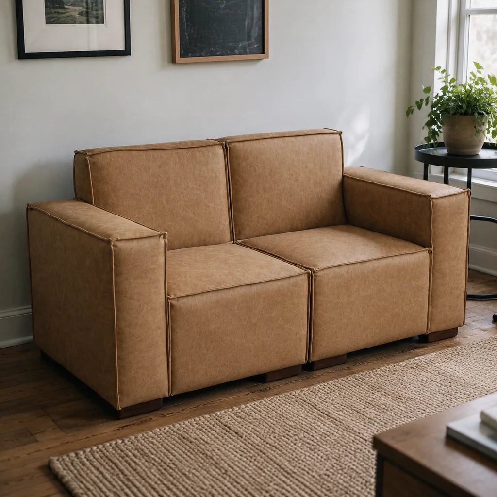 Sofá Modular 2 Cuerpos - Cuero Reconstituido Beige