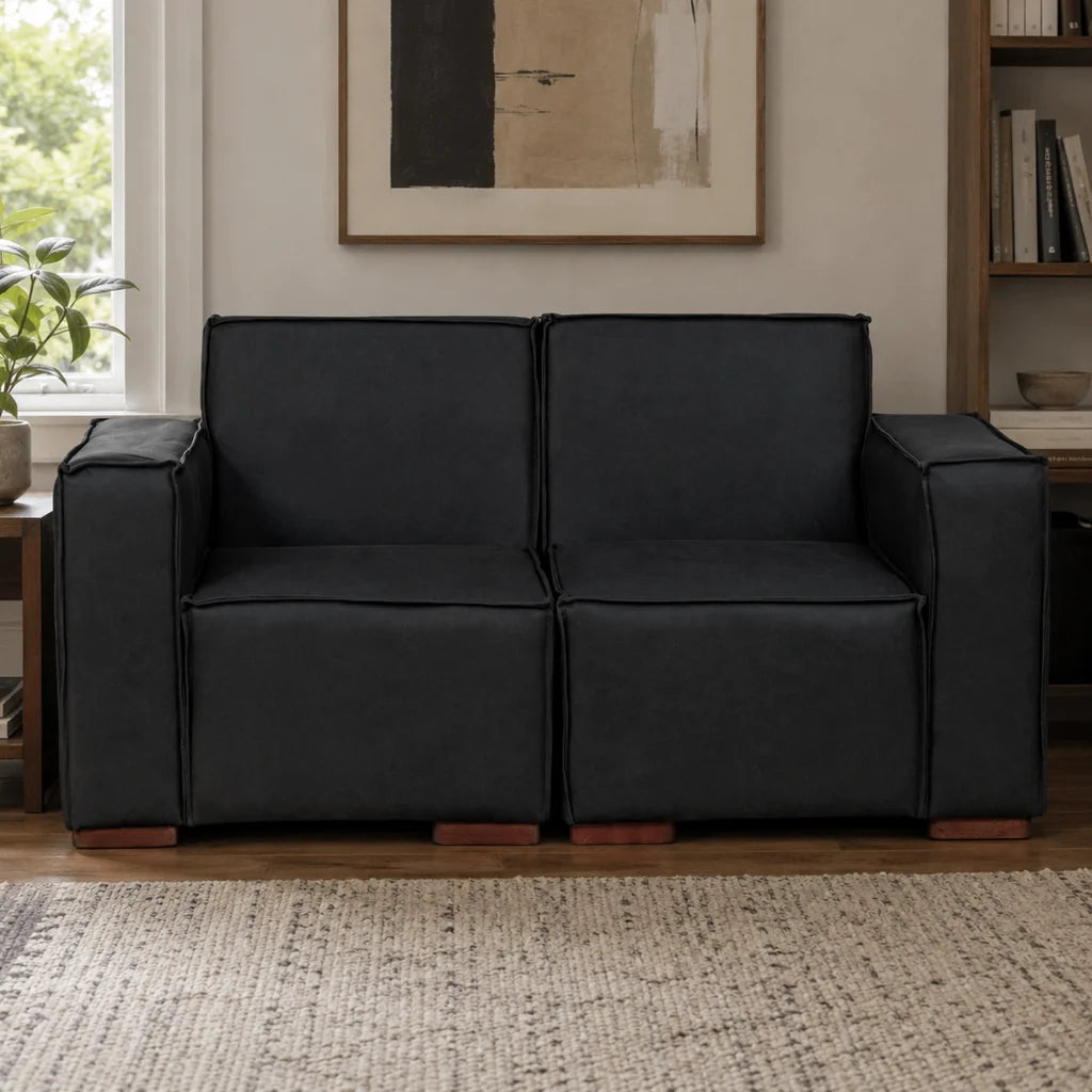 Sofá Modular 2 Cuerpos - Cuero Reconstituido Negro