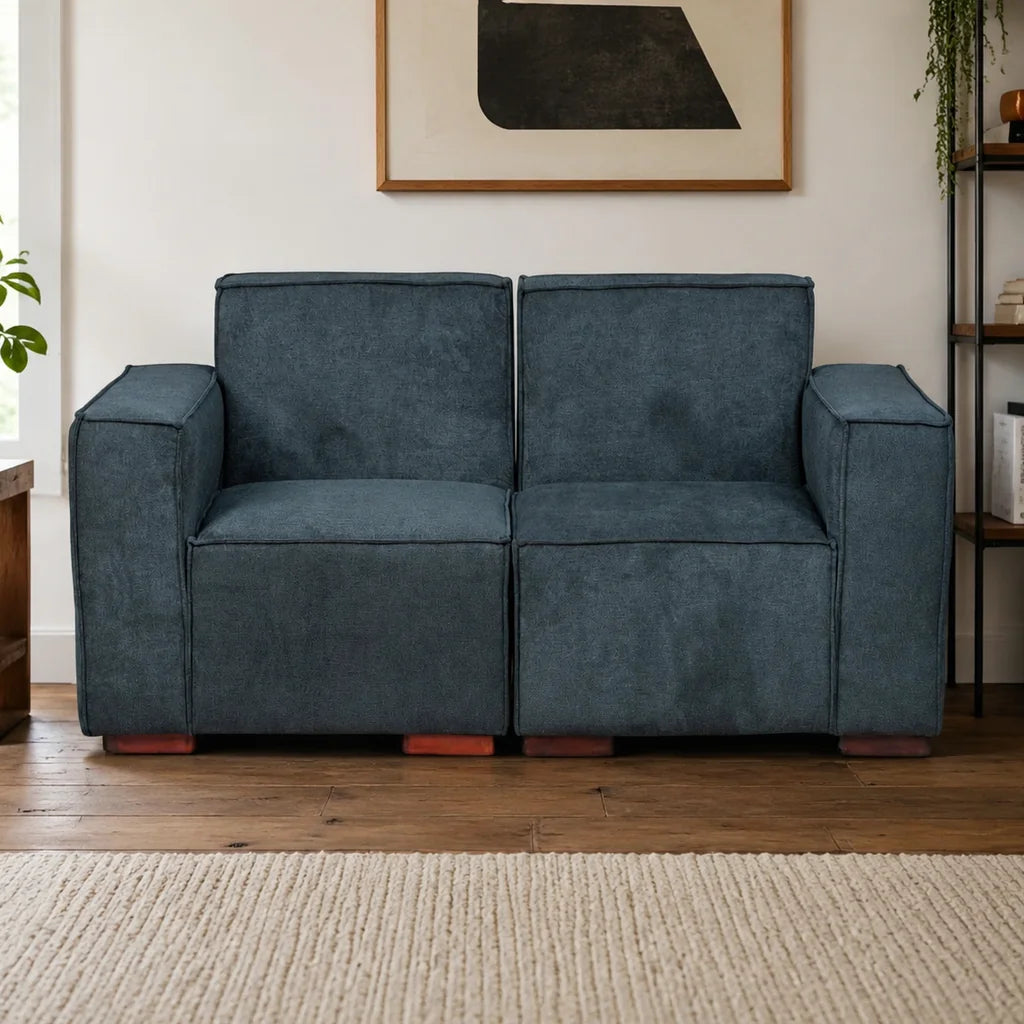 Sofá Modular 2 cuerpos y 2 Poufs  - Tela Lino Finesse Gris Piedra