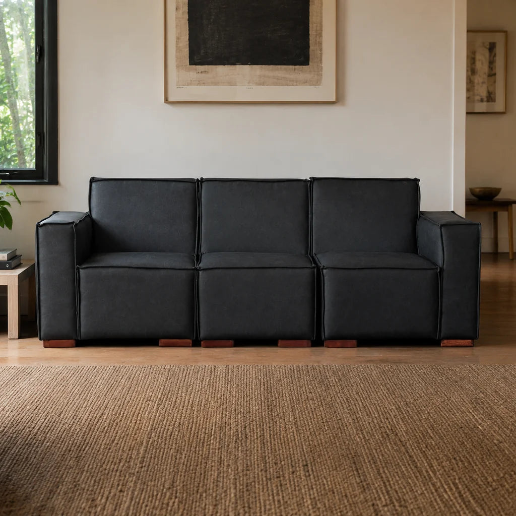 Sofá Modular 3 Cuerpos - Cuero Reconstituido Negro