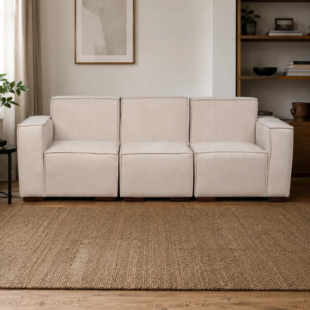 Sofá Modular 3 Cuerpos - Tela Lino Finesse Beige