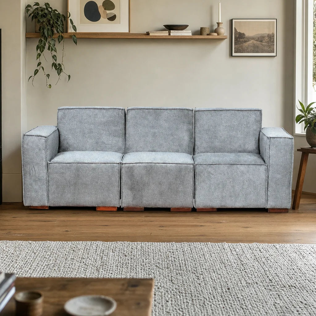 Sofá Modular 3 cuerpos - Tela Lino Finesse Gris Claro