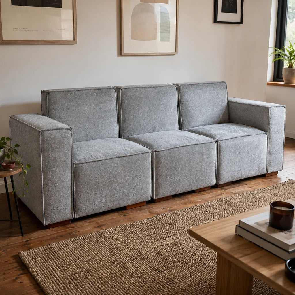 Sofá Modular 3 cuerpos - Tela Lino Finesse Gris Claro