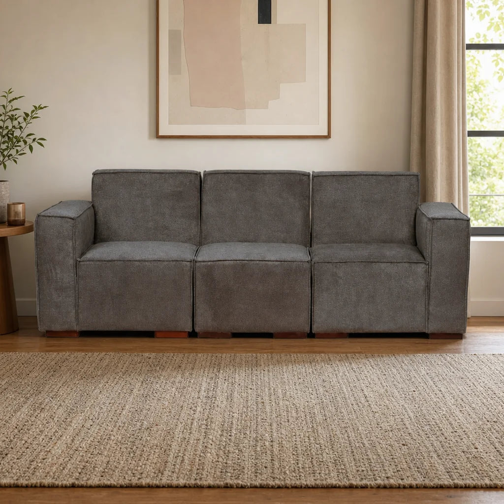 Sofá Modular 3 cuerpos - Tela Lino Finesse Gris Medio