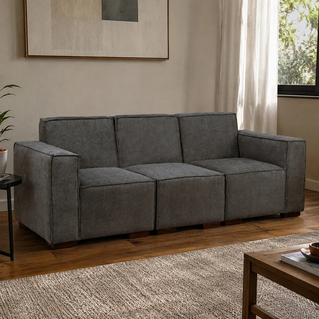 Sofá Modular 3 cuerpos - Tela Lino Finesse Gris Medio