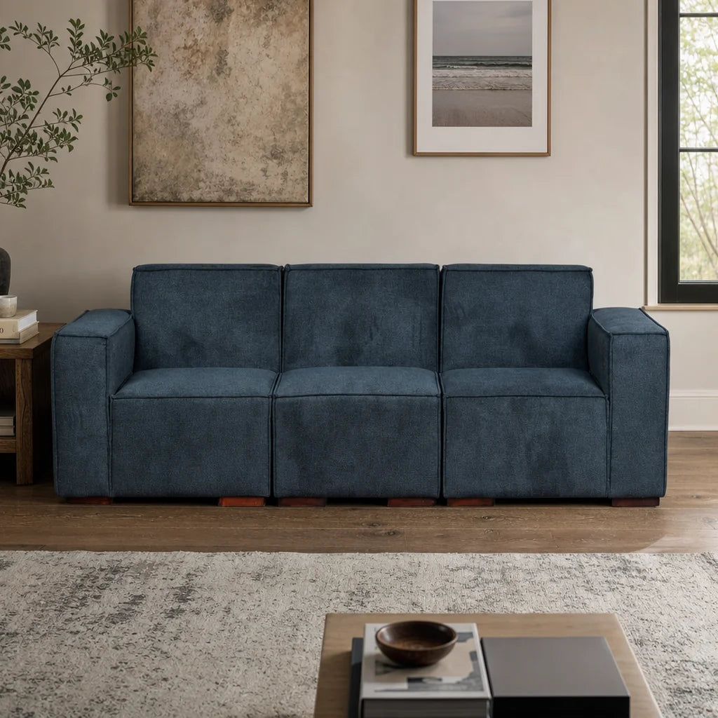 Sofá Modular 3 Cuerpos  - Tela Lino Finesse Gris Piedra