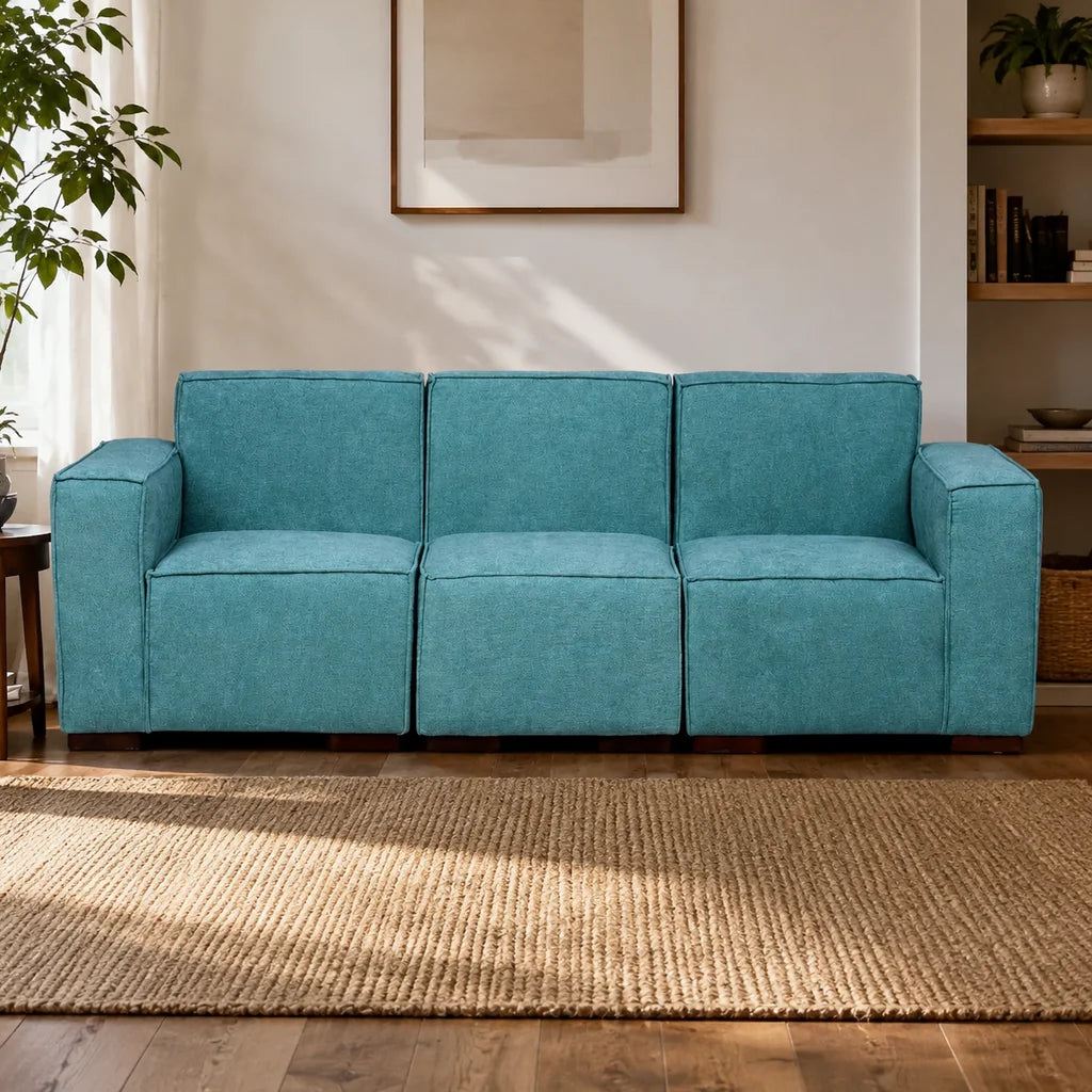 Sofá Modular 3 cuerpos - Tela Lino Finesse Verde Agua