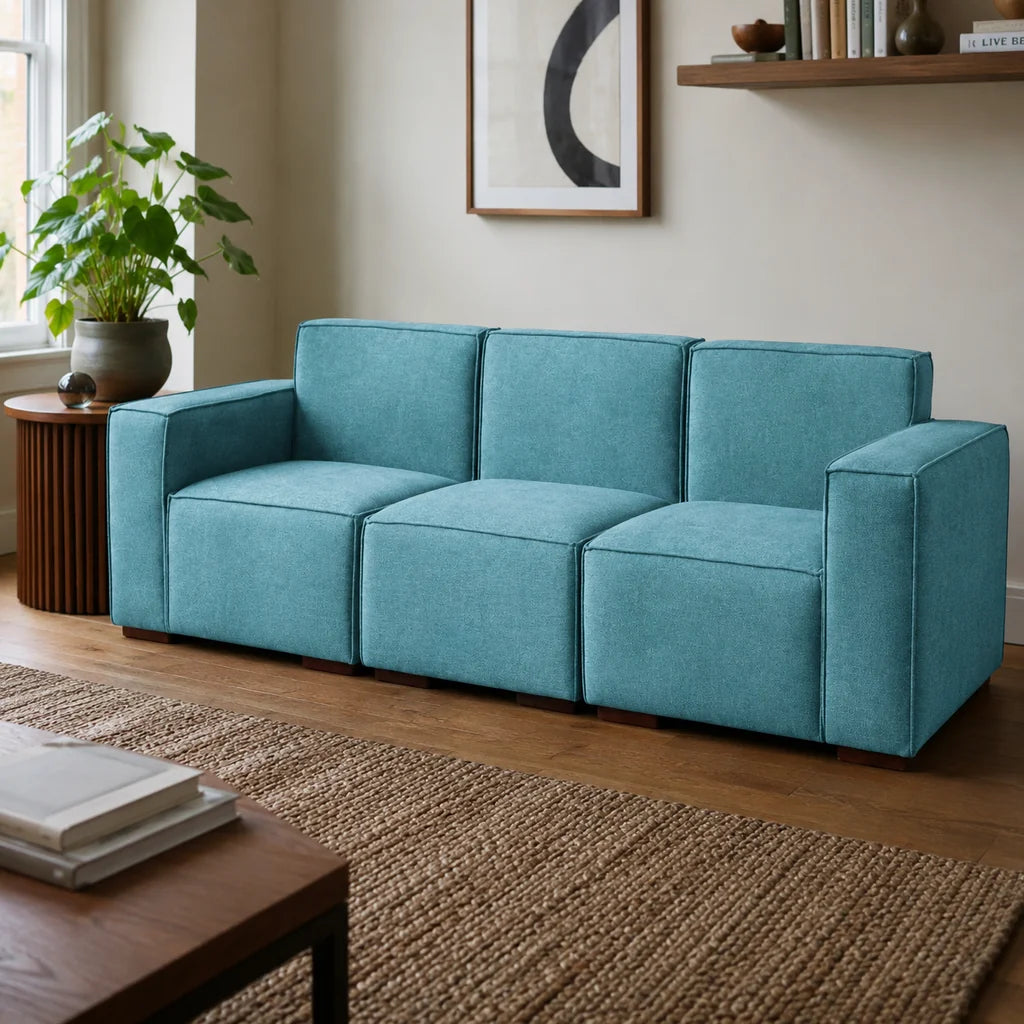 Sofá Modular 3 cuerpos - Tela Lino Finesse Verde Agua