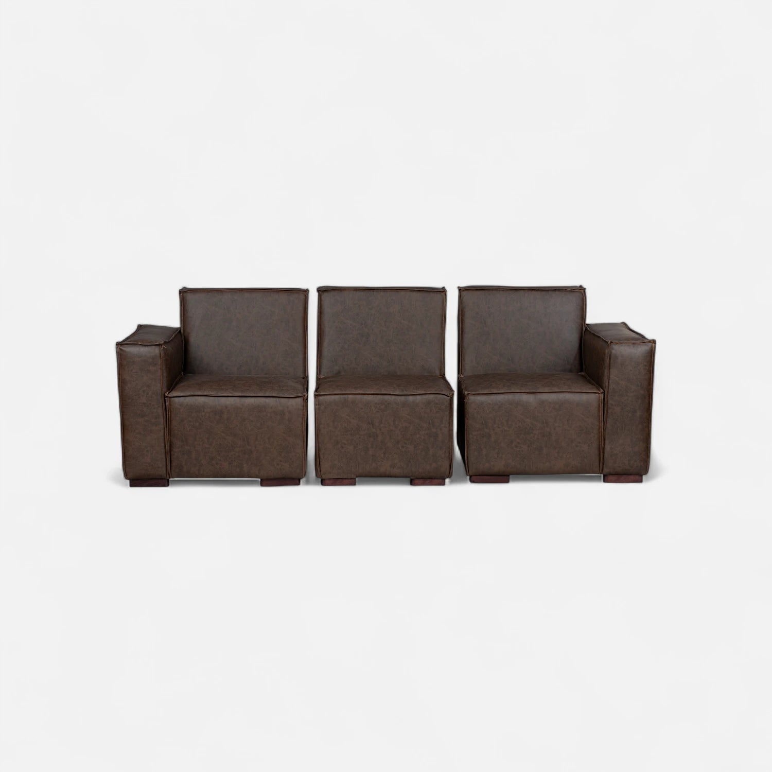 Sofá Modular 3 Cuerpos y 2 Poufs - Cuero Reconstituido Café