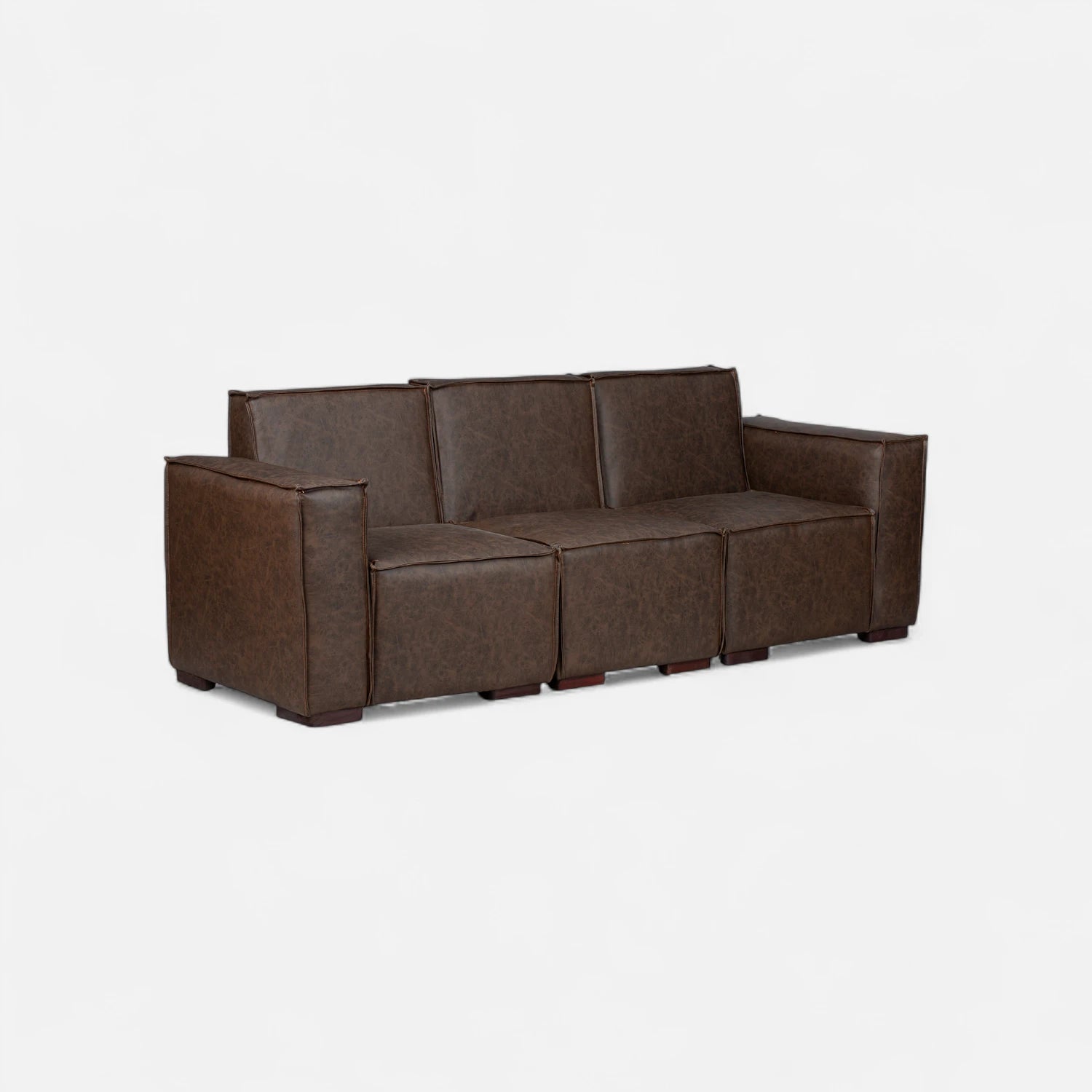 Sofá Modular 3 Cuerpos y 2 Poufs - Cuero Reconstituido Café