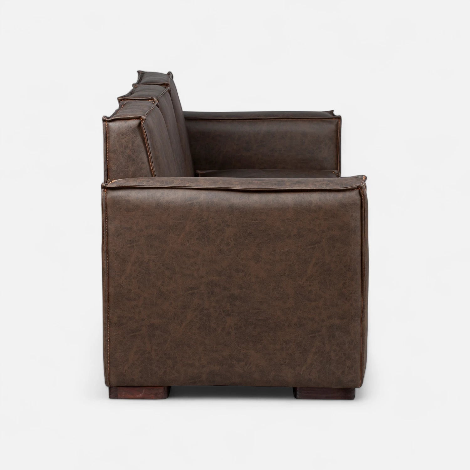 Sofá Modular 3 Cuerpos y 2 Poufs - Cuero Reconstituido Café