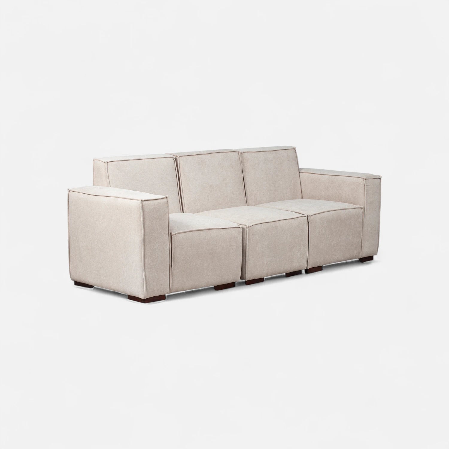 Sofá Modular 3 cuerpos y 2 Poufs  - Tela Lino Finesse Beige