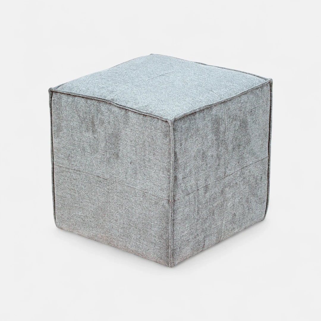 Sofá Modular 3 cuerpos y 2 Poufs  - Tela Lino Finesse Gris Claro