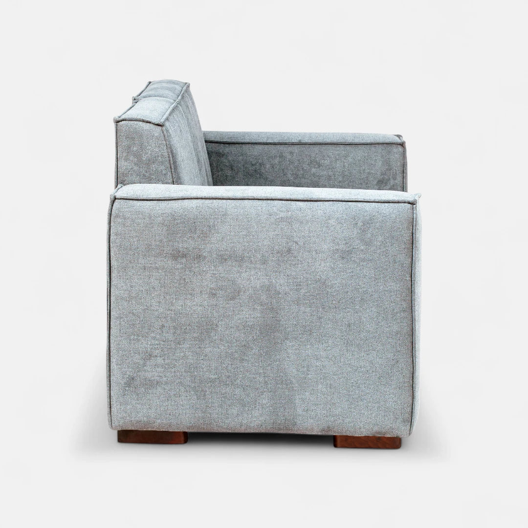 Sofá Modular 3 cuerpos y 2 Poufs  - Tela Lino Finesse Gris Claro