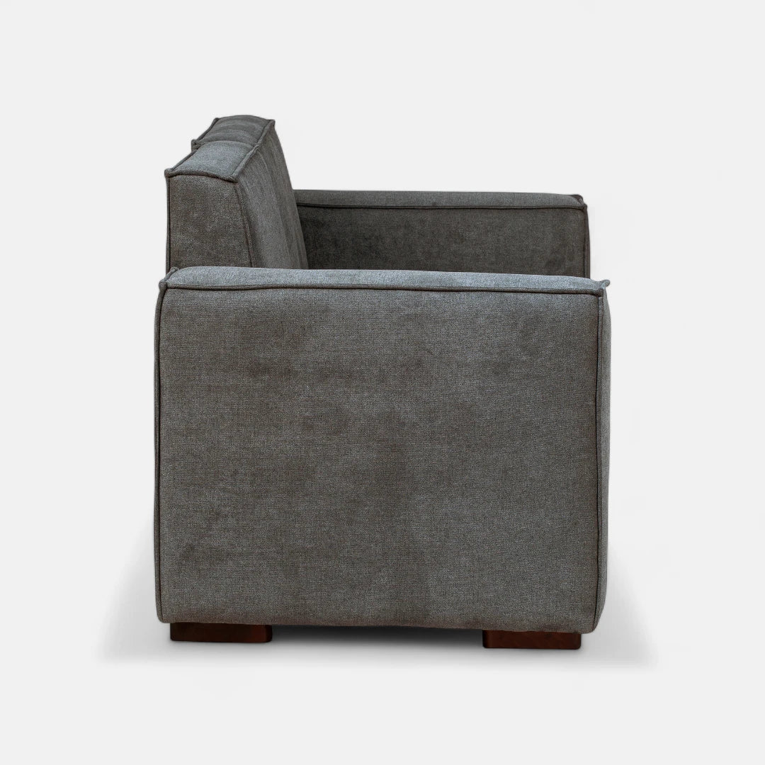 Sofá Modular 3 cuerpos y 2 Poufs  - Tela Lino Finesse Gris Medio