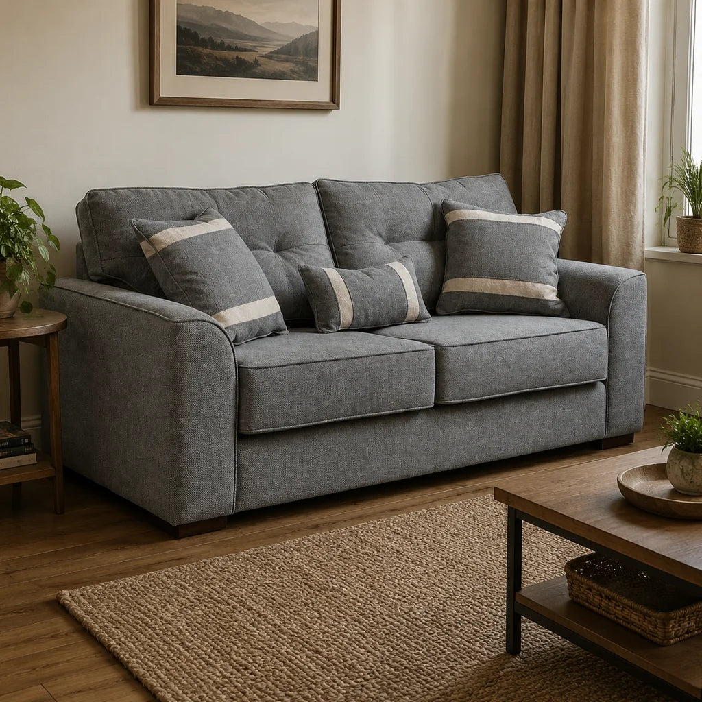 Sofá Monik 3 Cuerpos - Tela Lino Finesse Gris Neutro